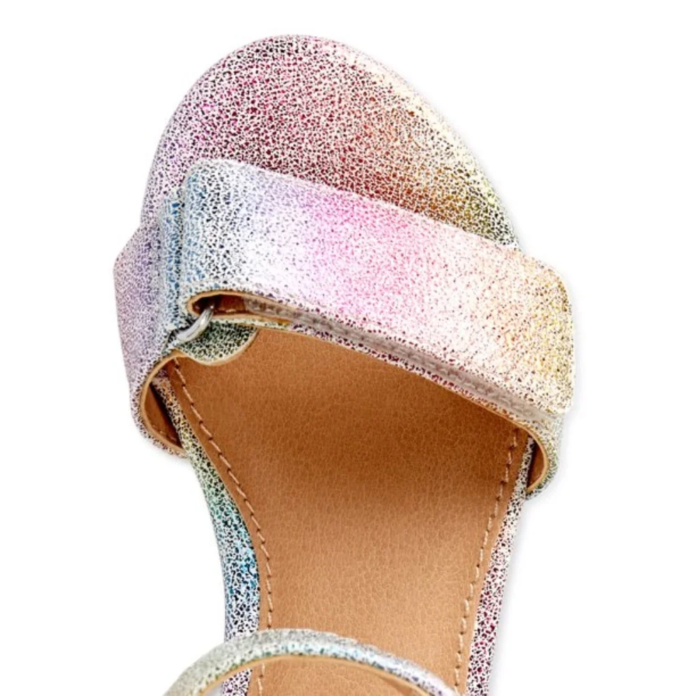 NEW Toddler GLITTER SPARKLE unicorn rainbow heel dress shoe color heel shoe 7